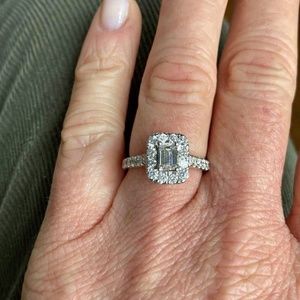 .80 Halo emerald cut diamond engagement ring 14k